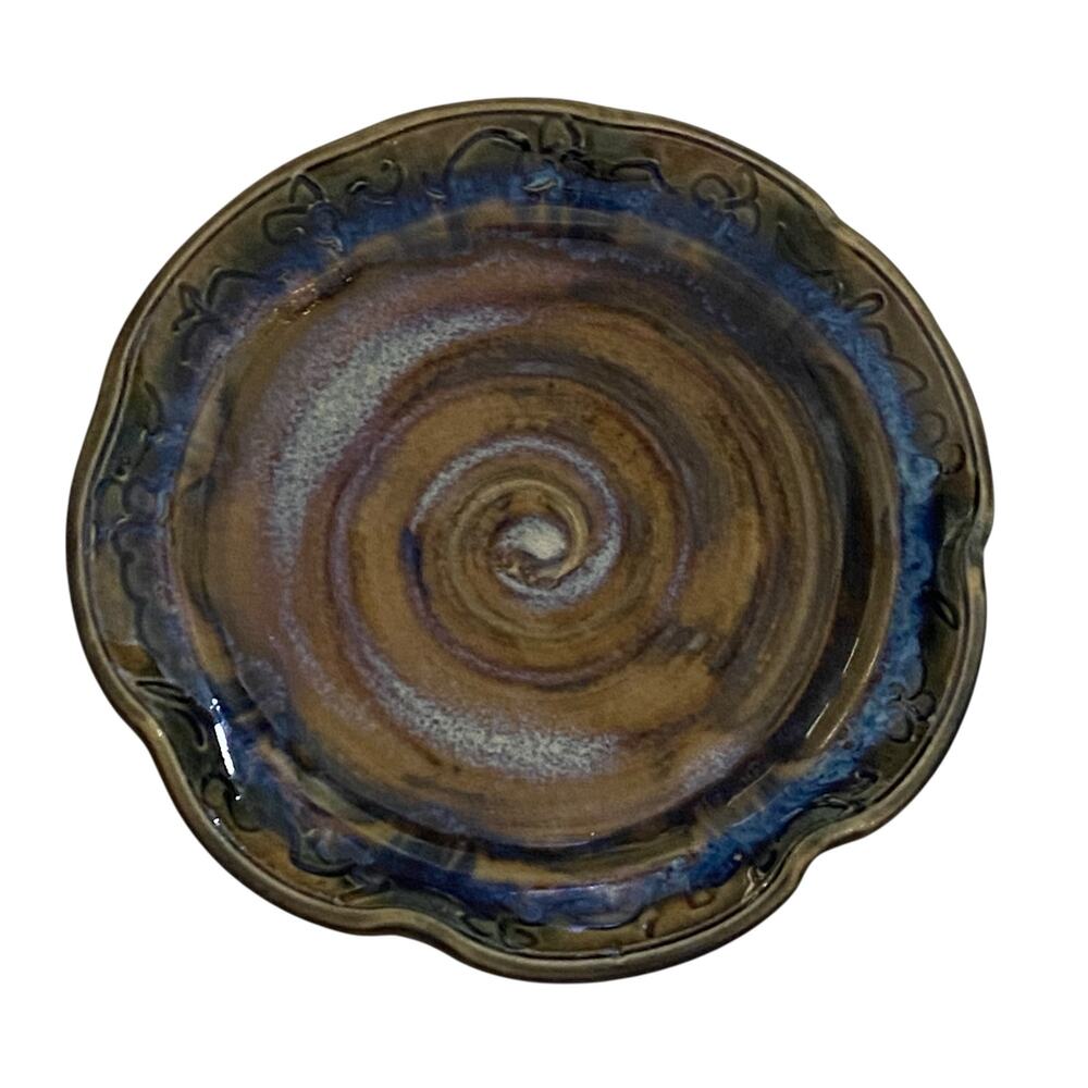 Authentic Handmade Alaska Art Pottery Swirl Design Clay Pie Dish Artist Signed